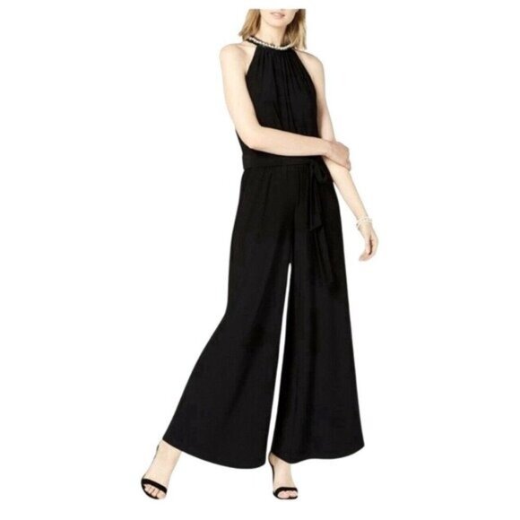 Betsey Johnson Pants - Betsey Johnson Sleeveless Pearl Neck Belted Cropped Wide Leg Jumpsuit Size 14
